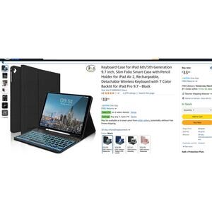DINGRICH Case for iPad 6th/5th Rechargeable Detachable Wireless Keyboard Backlit